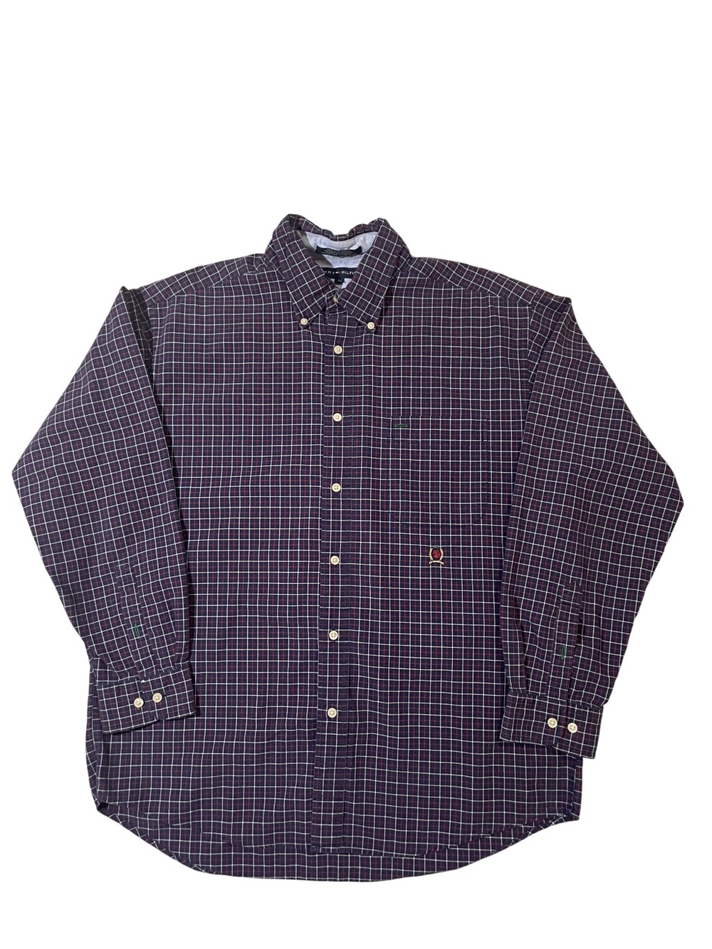 Tommy Hilfiger Men's Navy Plaid Button Down Shirt Size L